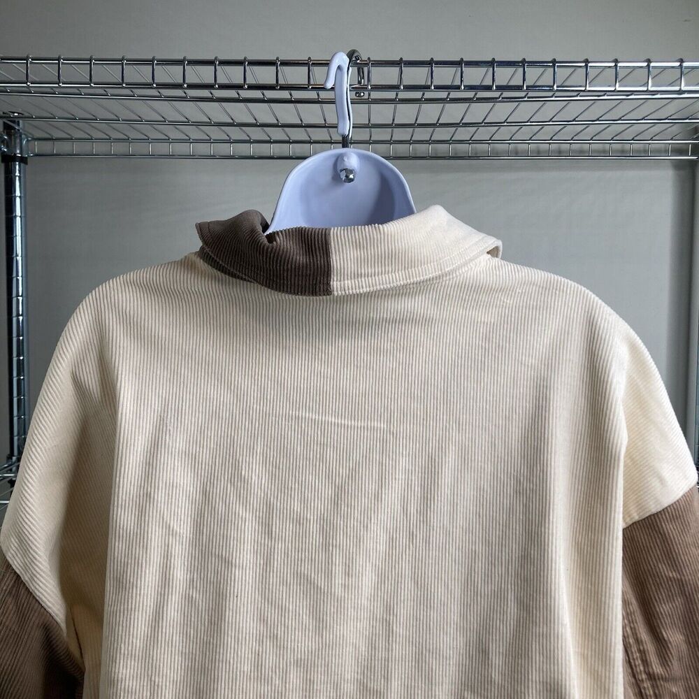 Arula Women's Ivory Corduroy Shacket Size 1X Colorblock Patchwork Boho Jacket - Picture 4 of 16